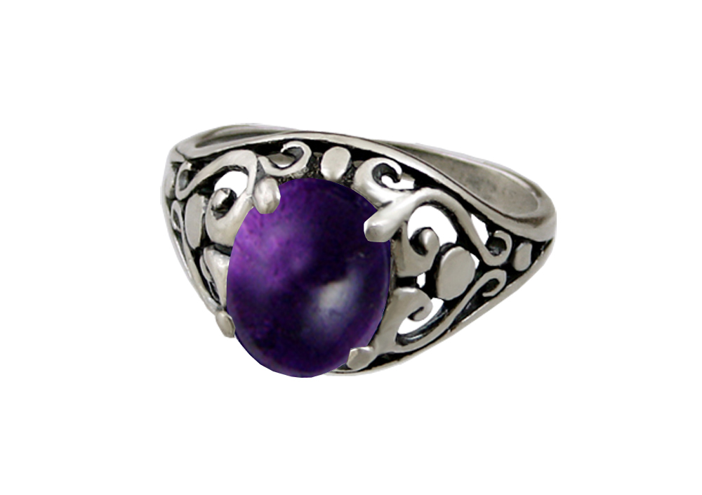 Sterling Silver Filigree Heart Ring With Amethyst Size 10